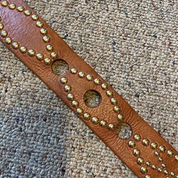 Y2K Michael Kors Genuine Leather Women M Belt Brown Gold Tone Hardware Studded - Picture 9 of 10